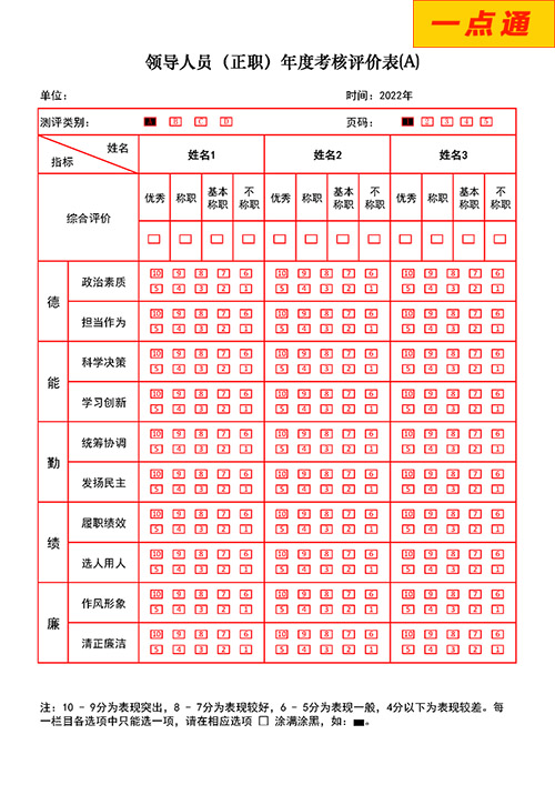 領導干部年度考核測評表